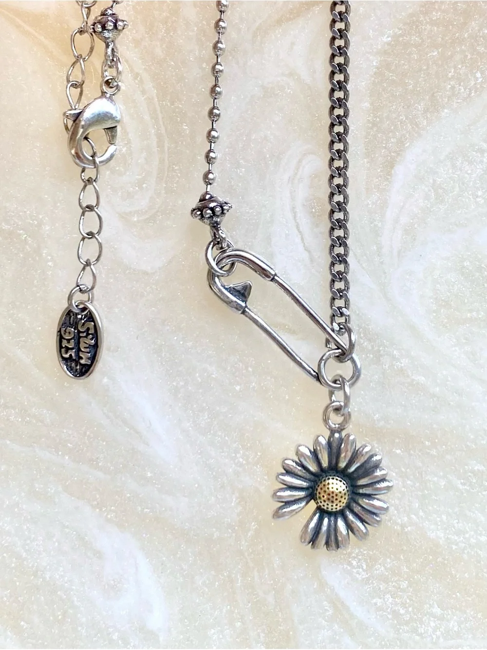 Sterling Silver Daisy Pendant Necklace - Daisy Charm in Silver and Gold